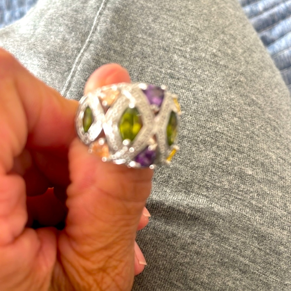 Multi Color Fan Ring Rhodium Plated - Picture 3 of 3